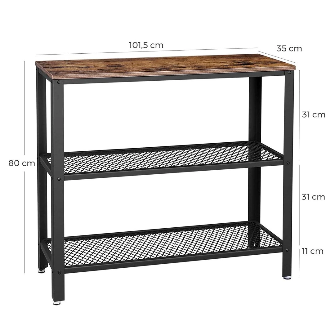 Masa de intrare, cadru metalic cu 3 polite din MDF, 35x102x80cm, maro rustic si negru [6]