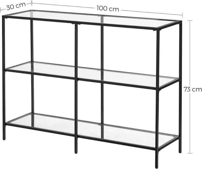 Masa de intrare, pe 3 nivele, blat din sticla securizata, cadru metalic, 30x100x73cm, negru [2]