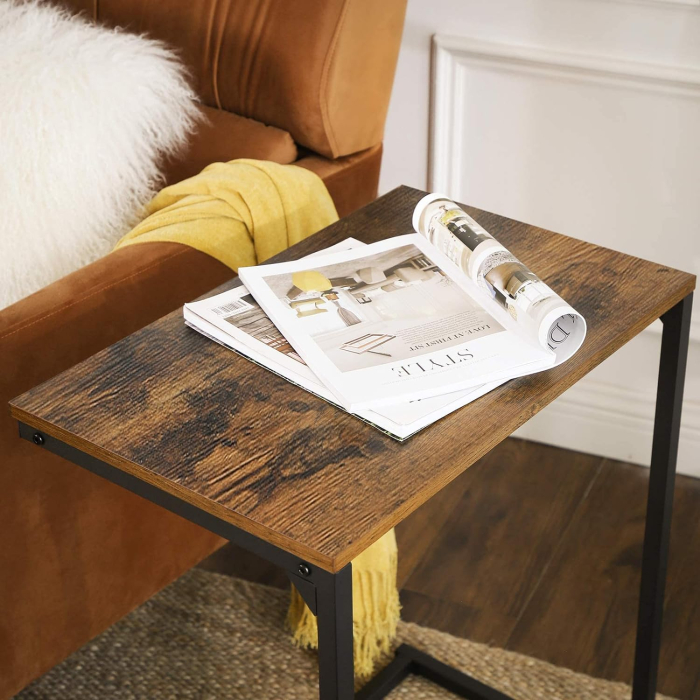 Masa laterala pentru laptop sau servire masa, stil industrial, 55x35x66cm, maro rustic si negru [5]
