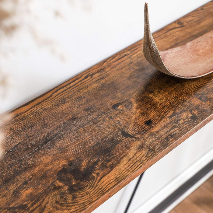 Masa tip consola cu cadru metalic, design industrial, 120x23x74 cm, maro rustic [5]