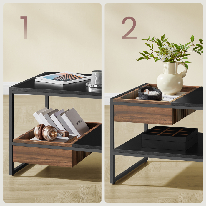 Masuta cafea cu sertar si raft inferior, structura otel, 100x55x45 cm, negru [5]