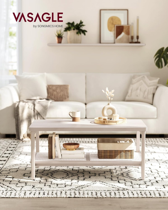 Masuta de cafea, din MDF, cu spatiu de depozitare pe 2 nivele, 55x100x45 cm, stil boho, bej [3]