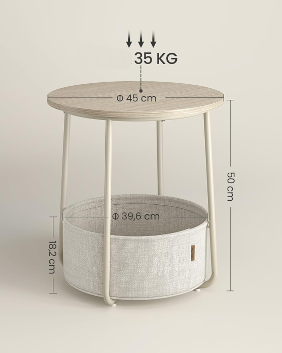 Masuta de cafea rotunda cu cos de stofa, stil modern, 45x50cm, bej [6]