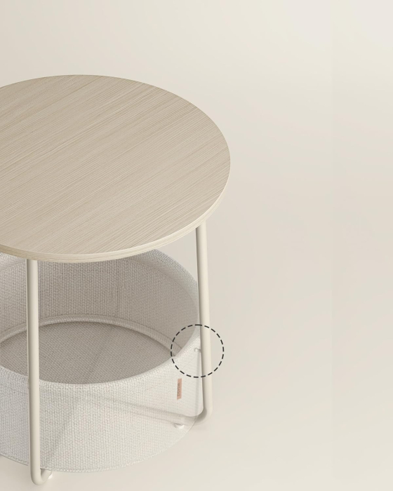 Masuta de cafea rotunda cu cos de stofa, stil modern, 45x50cm, bej [3]
