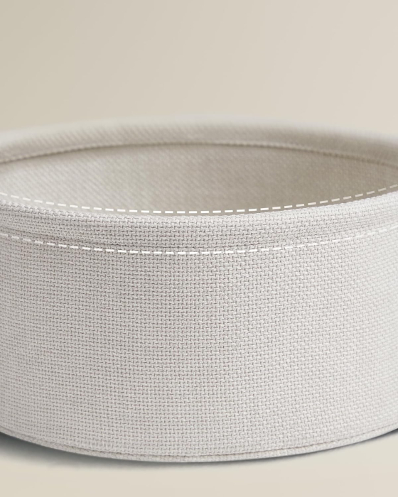 Masuta de cafea rotunda cu cos de stofa, stil modern, 45x50cm, bej [4]