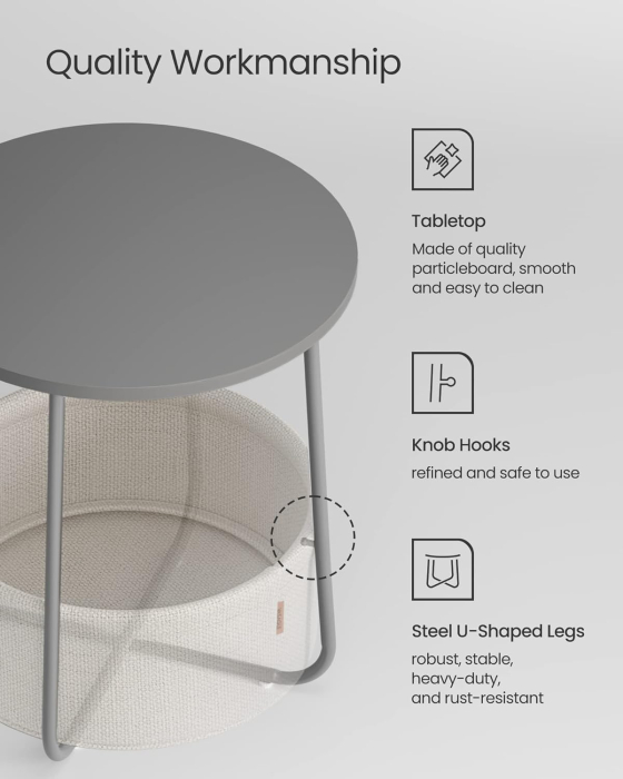 Masuta de cafea rotunda cu cos de stofa, stil modern, 45x50cm, gri [8]