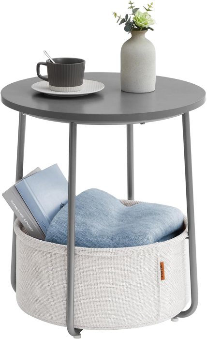 Masuta de cafea rotunda cu cos de stofa, stil modern, 45x50cm, gri [4]