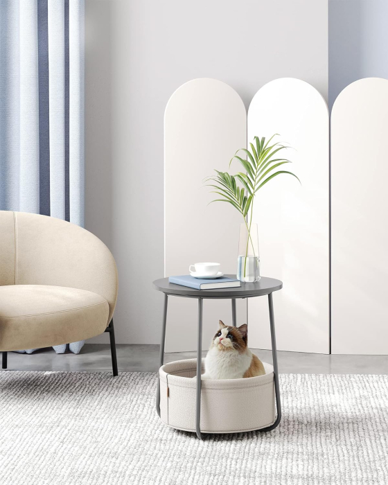 Masuta de cafea rotunda cu cos de stofa, stil modern, 45x50cm, gri [5]