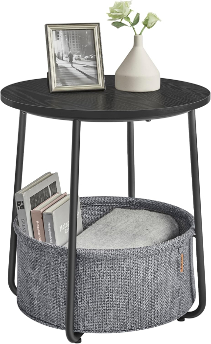 Masuta de cafea rotunda cu cos de stofa, stil modern, 45x50cm, negru-gri [7]
