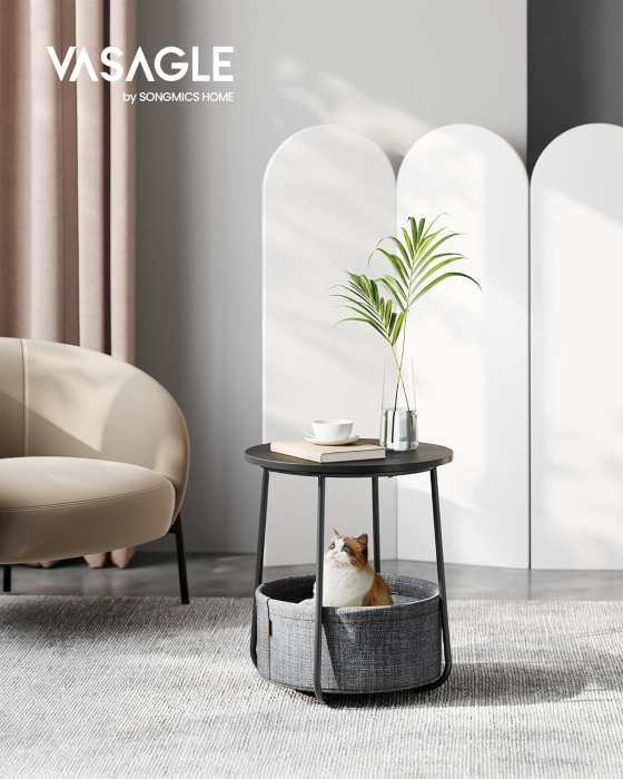 Masuta de cafea rotunda cu cos de stofa, stil modern, 45x50cm, negru-gri [3]