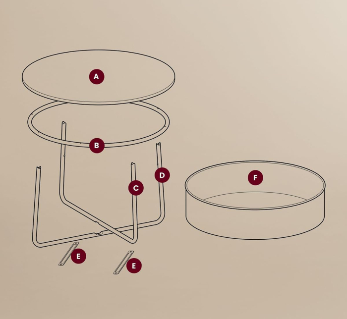 Masuta de cafea rotunda cu cos de stofa, stil modern, 45x75cm, alb cu bej [5]