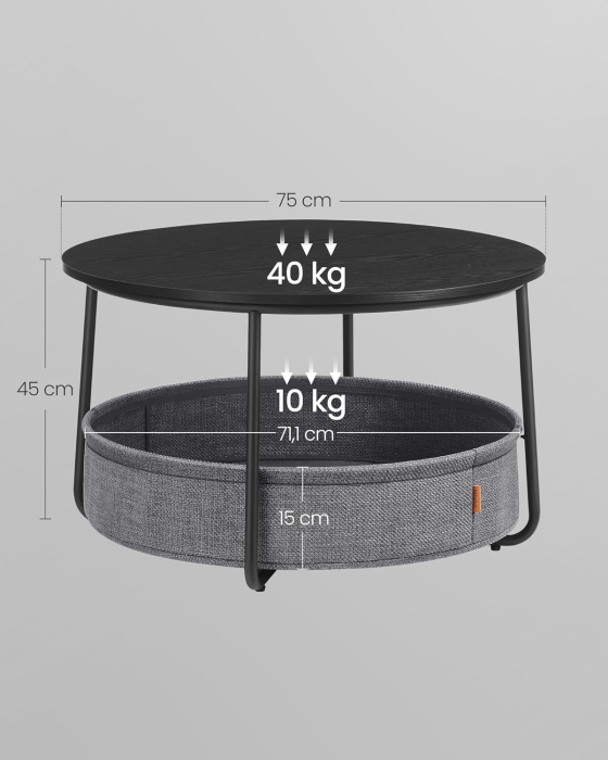 Masuta de cafea rotunda cu cos de stofa, stil modern, 45x75cm, negru cu gri [3]