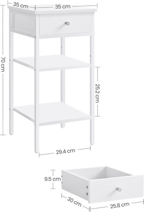 Noptiera cu sertar pentru dormitor, design scandinav, 35x35x70cm, alb [2]