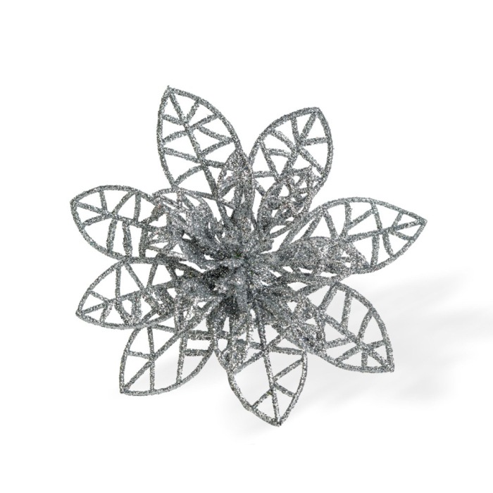 Ornament de Crăciun - cu cleme - floare cu sclipici - argintiu - 3 buc/pachet [3]