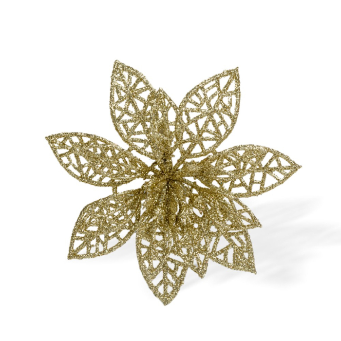 Ornament de Crăciun - cu cleme - floare cu sclipici - auriu - 3 buc/pachet [3]