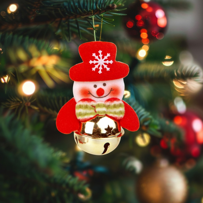Ornament pentru brad - Om de zapadă cu clopot - 11 x 10 cm [2]