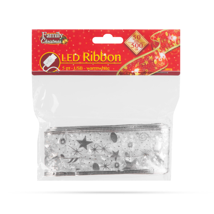 Panglică LED de Crăciun - argintie - 5 m x 5 cm - 2 x AA [2]