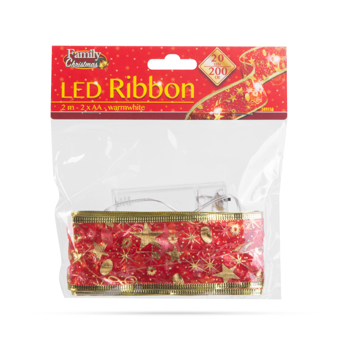Panglică LED de Crăciun - roșie - 2 m x 5 cm - 2 x AA [3]