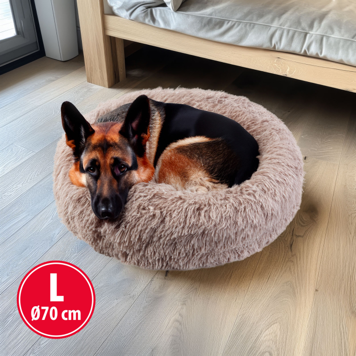 Pat pentru câini - rotund - marime "L" - 70 cm - maro deschis [2]