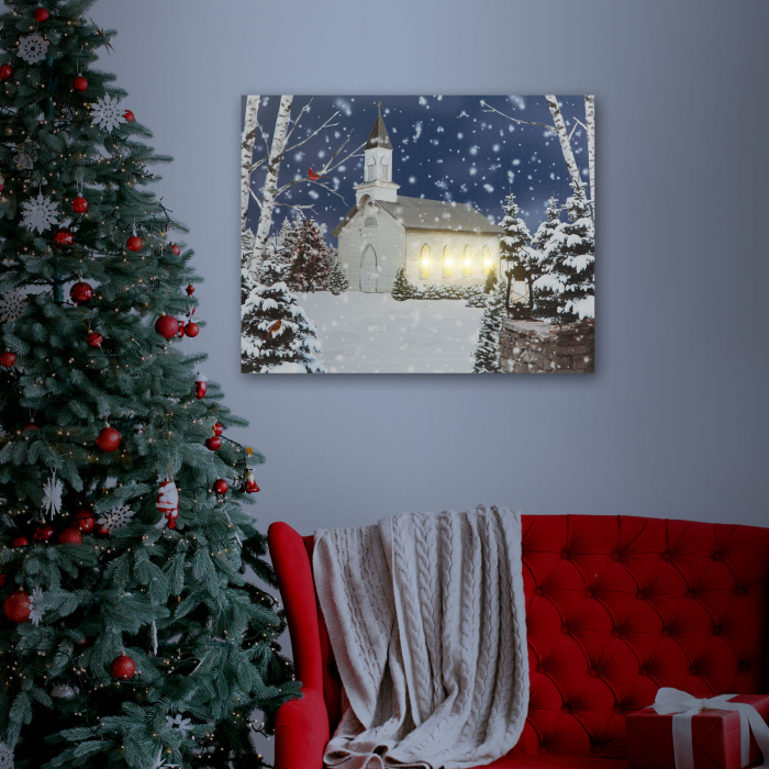 Peisaj de iarnă - LED - cu agățătoare, 2 baterii AA - 38 x 48 cm (58473) [2]