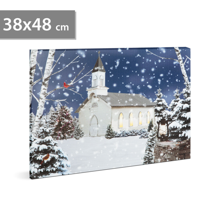 Peisaj de iarnă - LED - cu agățătoare, 2 baterii AA - 38 x 48 cm (58473) [1]