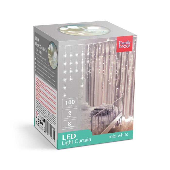Perdea luminoasă - 100 LEDuri - albă - IP44 - 2,2 m - 8 programe [6]