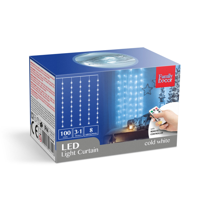 Perdea luminoasă - 100 micro-LEDuri - alb rece - 3 x 1 m - 230V - cu telecomandă [4]