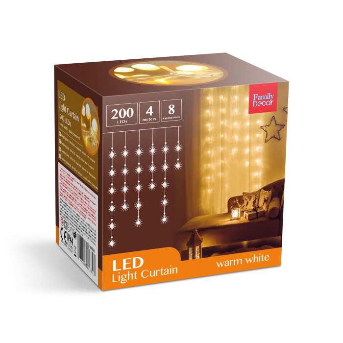 Perdea luminoasă - 200 LEDuri - alb cald - IP44 - 4,2 m - 8 programe [6]
