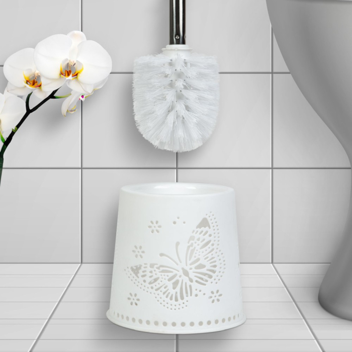 Perie de toaletă + suport - fluture - 49 x 13 x 13 cm - alb [2]