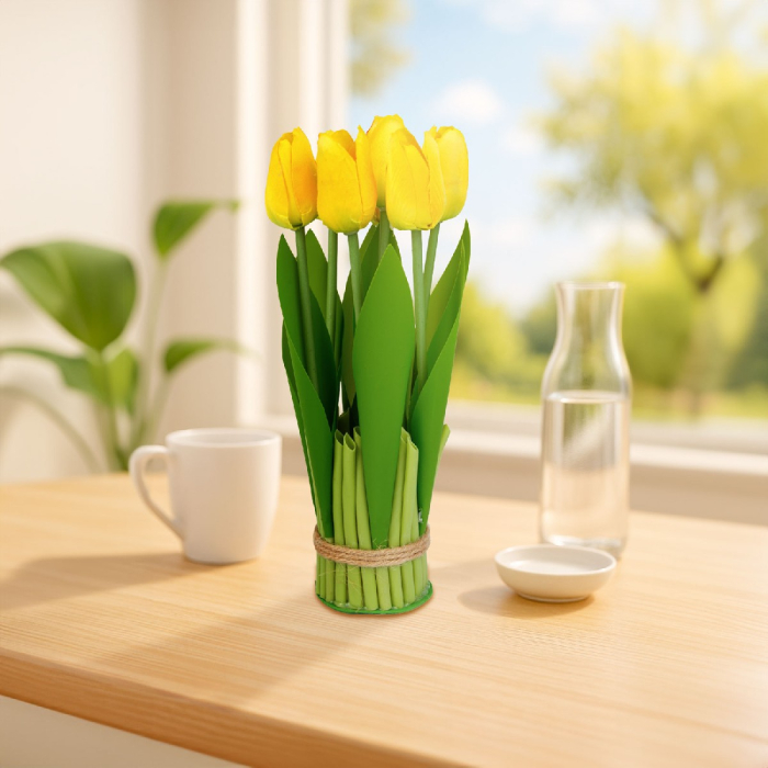 Plantă artificială decorativă - Lalea galbenă - 26 x 6,5 cm [2]