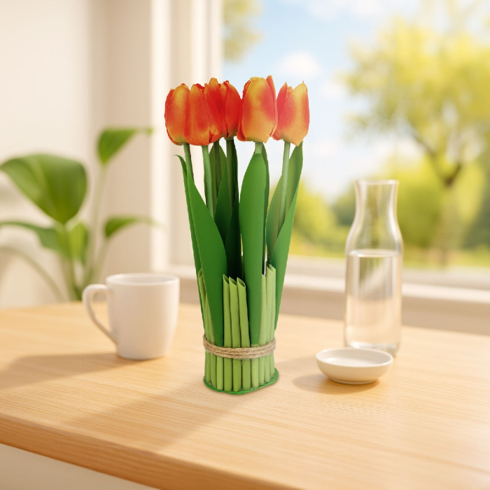 Plantă artificială decorativă - Lalea portocalie - 26 x 6,5 cm [2]