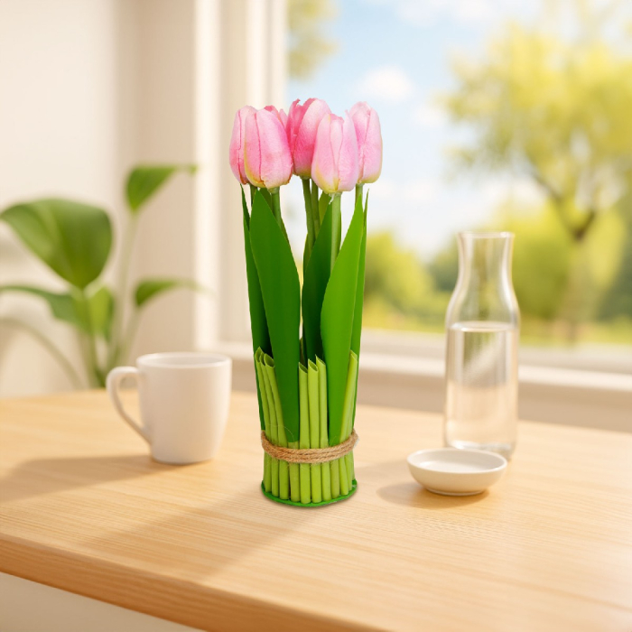 Plantă artificială decorativă - Lalea roz - 26 x 6,5 cm [2]