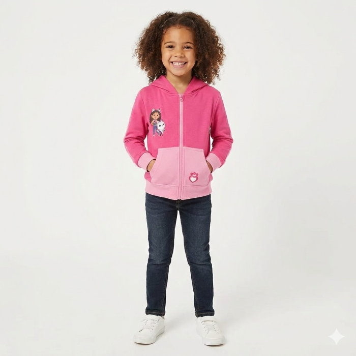 Pulover pentru copii Gabby's Dollhouse Dark Pink, cu fermoar și glugă [3]