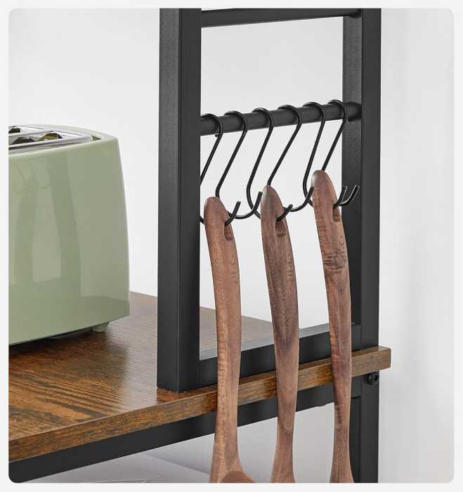 Raft de bucatarie, spatiu cuptor cu microunde, 6 rafturi, 40x60x167cm, maro rustic si negru [8]