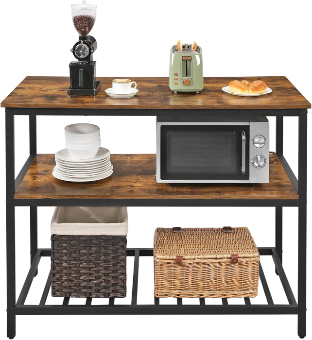 Raft de bucatarie tip insula, cadru de otel cu 3 nivele, stil industrial, 60x120x90cm, maro [8]