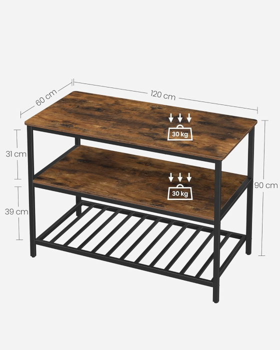 Raft de bucatarie tip insula, cadru de otel cu 3 nivele, stil industrial, 60x120x90cm, maro [9]