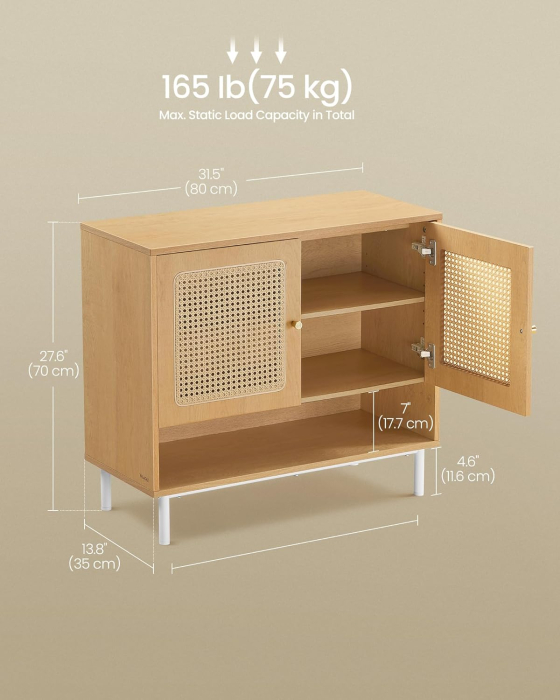 Raft pantofi 3 usi cu aspect ratan, cadru PAL si picioare metalice, stil boho, 80x35x70 cm, stejar bej [5]