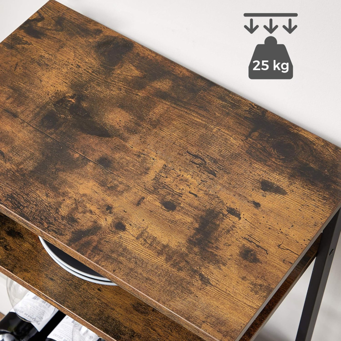 Raft pentru vinuri, capacitate 20 de sticle, cu suport pentru pahare, stil industrial, 50x32x100cm, maro rustic si negru [4]