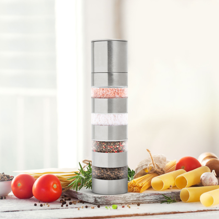 Râșniță pentru condimente 4 in 1 - inox - 5 x 21 cm - BEWELLO [1]