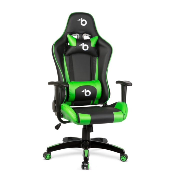 Scaun verde de gaming - cu pernă de talie și pernă pentru cap [1]