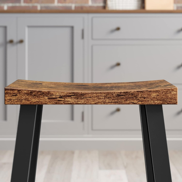 Set 2 scaune bar cu sezut curbat, cadru metalic, 46x33x60 cm, maro rustic [8]