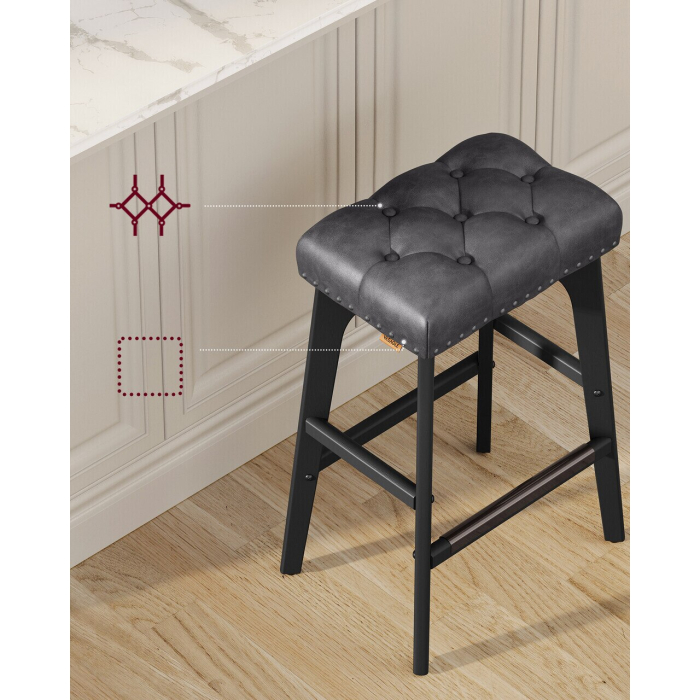 Set 2 scaune bar cu tapiterie piele ecologica, picioare din lemn, 44x32x66 cm, negru [5]