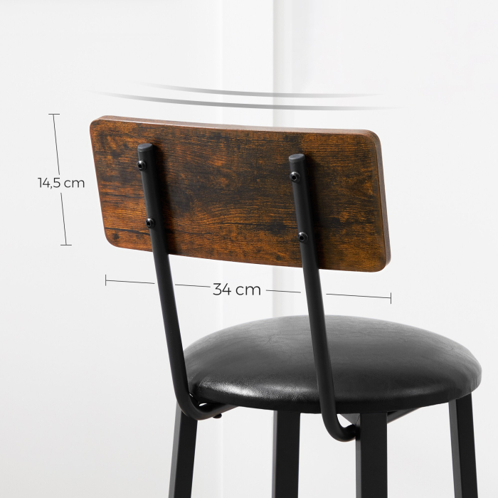 Set 2 scaune de bar cu spatar din PAL, sezut moale tapitat, 39x100x76cm, maro rustic si negru [3]