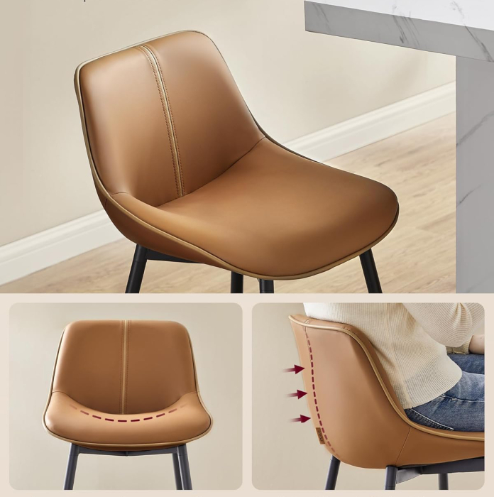 Set 2 scaune de bar, spatar ergonomic din piele ecologica, cadru metalic, 50x50x99 cm, maro caramel [3]