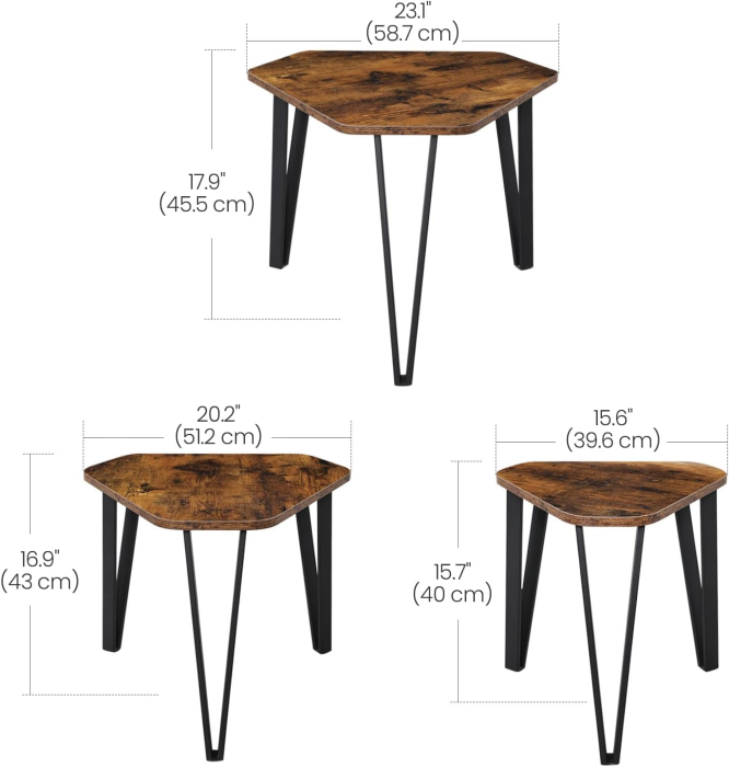 Set 3 mese de cafea suprapozabile, stil industrial, diametru 40, 51 si 59 cm, maro rustic [7]