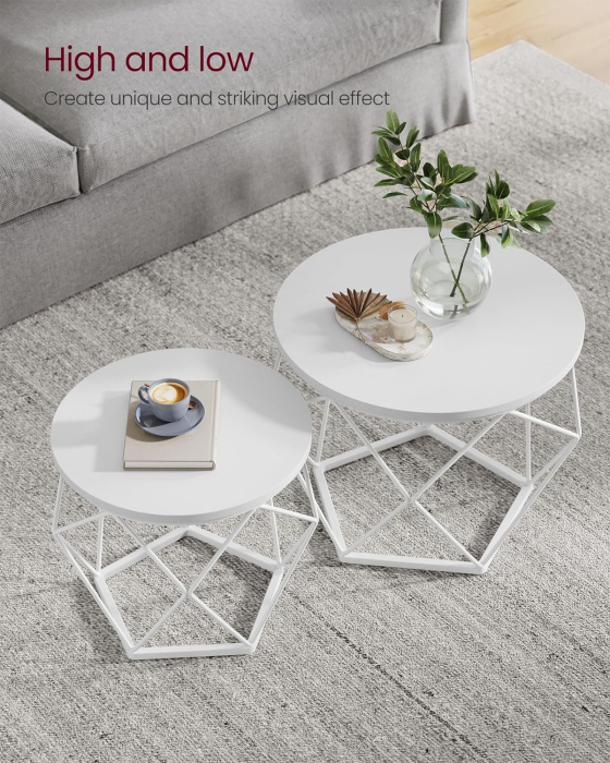 Set de 2 mese de cafea rotunde, cadru otel si blat detasabil, 40cm si 50cm, alb [4]