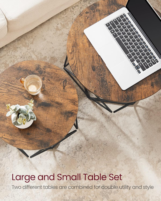 Set de 2 mese de cafea, stil industrial, 50x40cm si 40x36cm, maro rustic si negru [7]