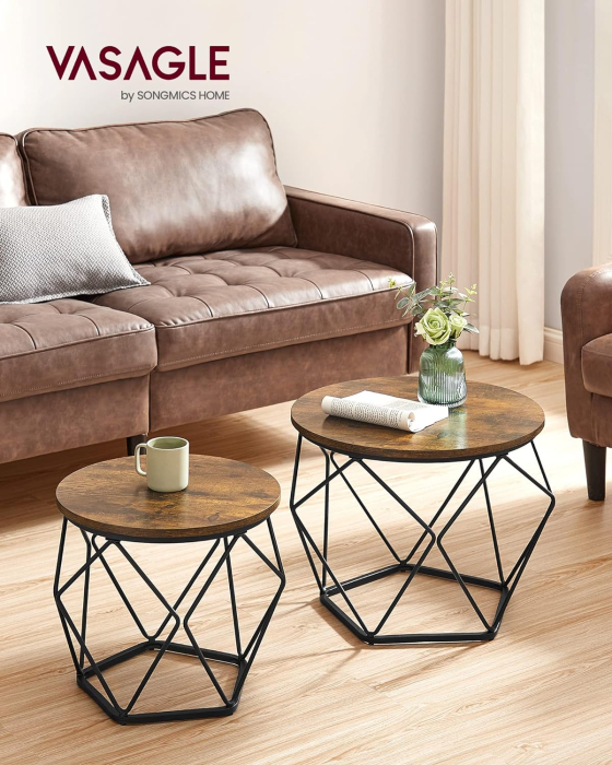 Set de 2 mese de cafea, stil industrial, 50x40cm si 40x36cm, maro rustic si negru [3]