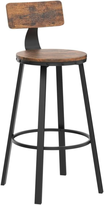 Set de 2 scaune de bar inalte cu spatar, cadru din otel, industrial, 54x99cm, maro rustic [5]