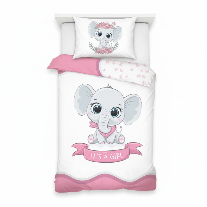 Set de lenjerie 2 piese, Elephant It’s a Girl, 90x120 cm, 40x60 cm [2]